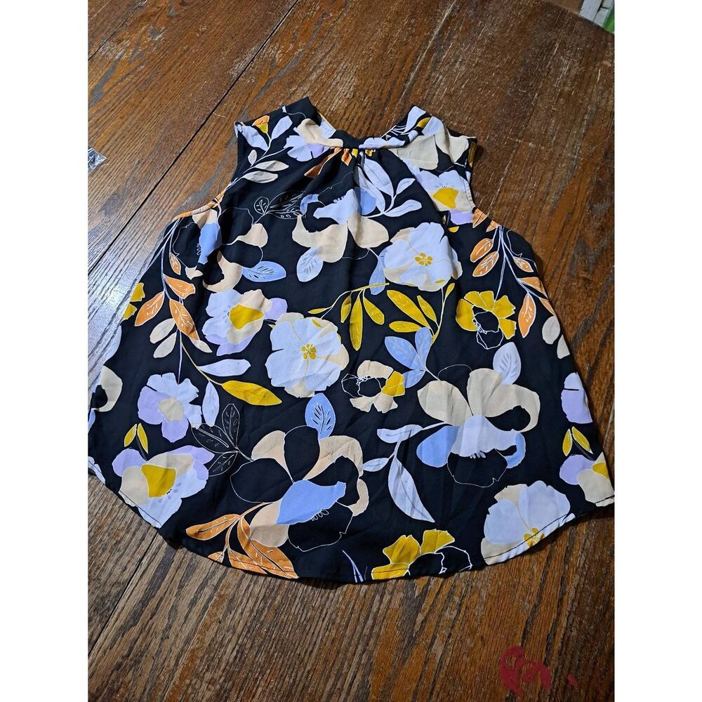 XL Who What Wear Multicolor Sleeveless Round Neck Semi Sheer Top Shirt Blouse